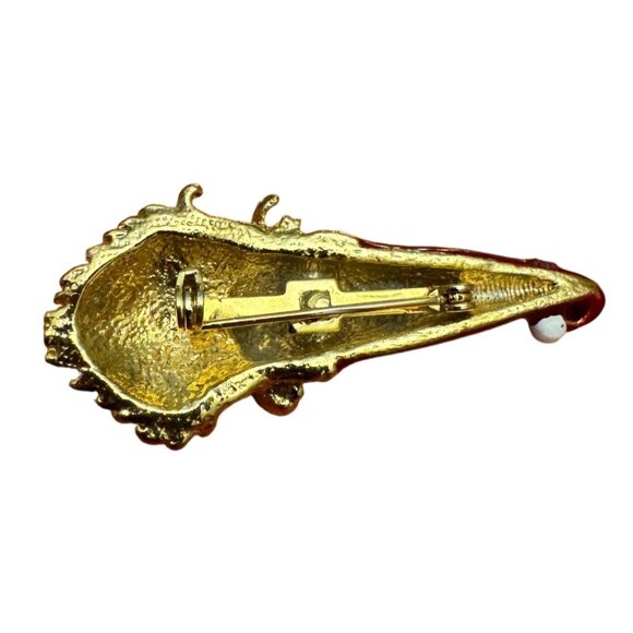 Vintage Santa Claus Brooch Pin Gold Tone with Red Hat and Rhinestones Holiday - Picture 7 of 7